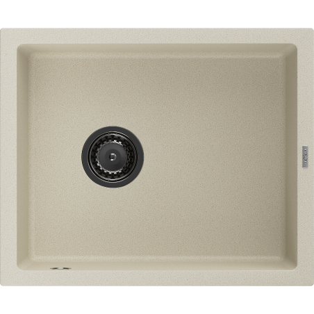 Mexen Pedro 1-bowl granite sink 560 x 460 mm, beige, black siphon - 6508561000-69-B