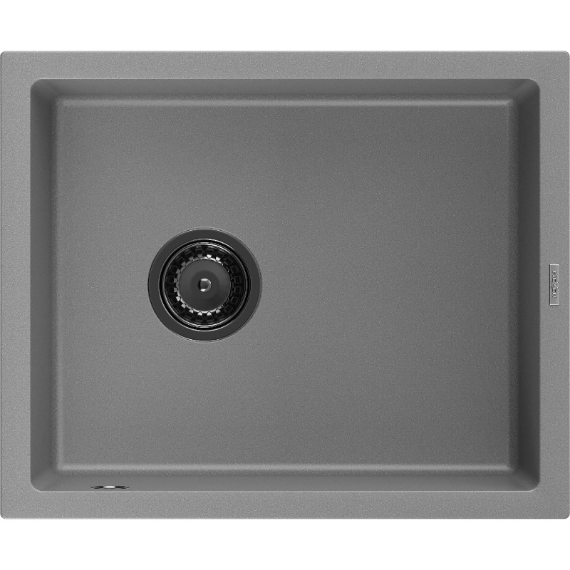 Mexen Pedro granite sink 1-bowl 560 x 460 mm, gray, black siphon - 6508561000-71-B