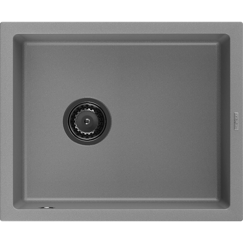 Mexen Pedro granite sink 1-bowl 560 x 460 mm, grey, black siphon - 6508561000-71-B