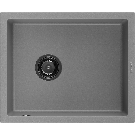 Mexen Pedro single-bowl granite sink 560 x 460 mm, gray, black siphon - 6508561000-71-B