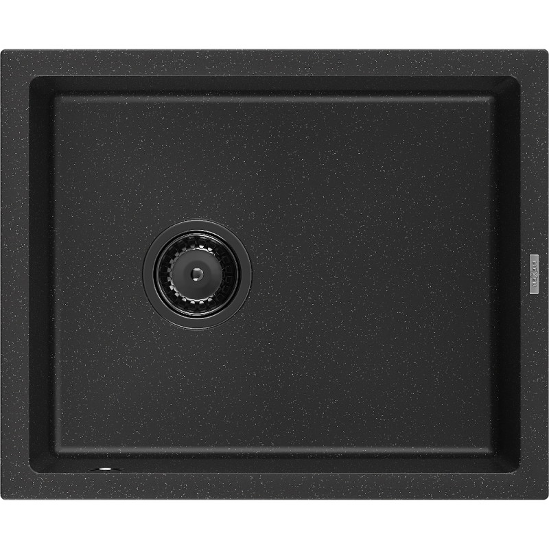 Mexen Pedro granite sink single-bowl 560 x 460 mm, black/silver metallic, black siphon - 6508561000-73-B