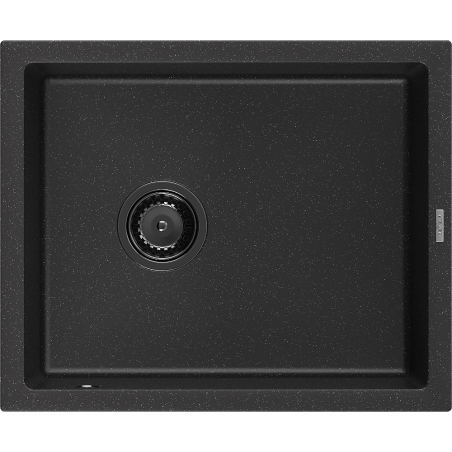 Mexen Pedro granite sink single-bowl 560 x 460 mm, black/silver metallic, black siphon - 6508561000-73-B
