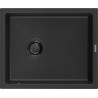Mexen Pedro granite sink single-bowl 560 x 460 mm, black/silver metallic, black siphon - 6508561000-73-B