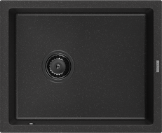 Mexen Pedro granite sink single-bowl 560 x 460 mm, black/silver metallic, black siphon - 6508561000-73-B