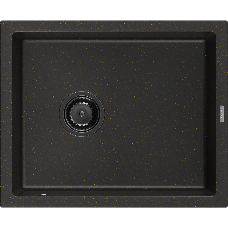 Mexen Pedro granite sink 1-bowl 560 x 460 mm, black/golden metallic, black siphon - 6508561000-75-B
