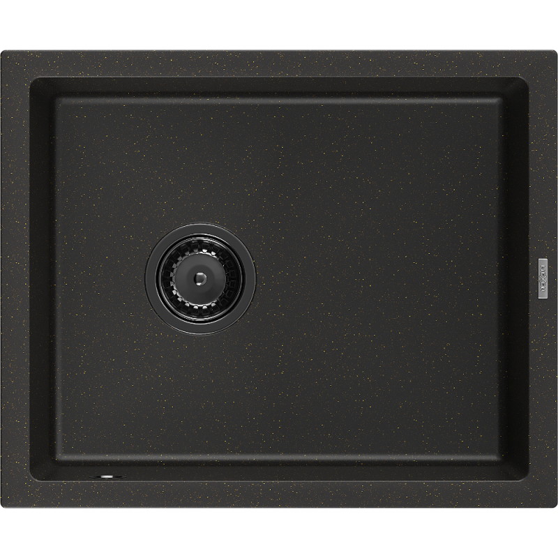 Mexen Pedro granite sink single-bowl 560 x 460 mm, black/gold metallic, black siphon - 6508561000-75-B