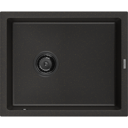 Mexen Pedro granite sink 1-bowl 560 x 460 mm, black/golden metallic, black siphon - 6508561000-75-B