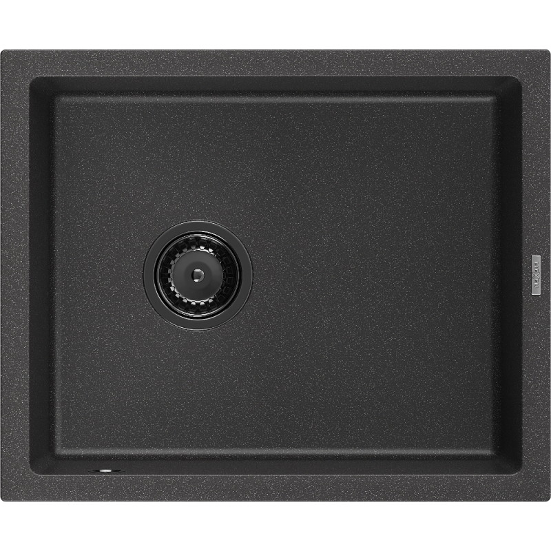 Mexen Pedro granite kitchen sink 1-bowl 560 x 460 mm, black speckled, black siphon - 6508561000-76-B