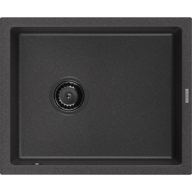 Mexen Pedro Granite Sink 1-Bowl 560 x 460 mm, Black Speckled, Black Siphon - 6508561000-76-B