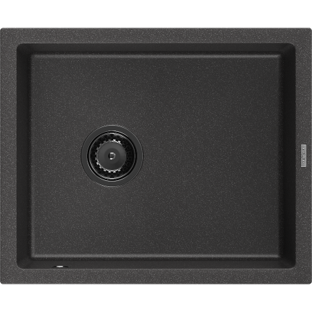 Mexen Pedro granite kitchen sink 1-bowl 560 x 460 mm, black speckled, black siphon - 6508561000-76-B