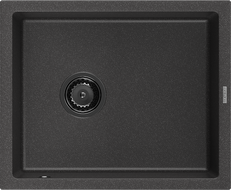 Mexen Pedro granite kitchen sink 1-bowl 560 x 460 mm, black speckled, black siphon - 6508561000-76-B
