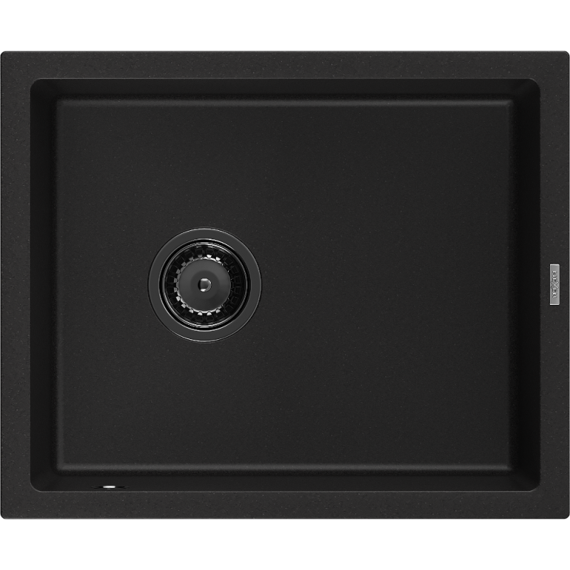 Mexen Pedro granite kitchen sink 1-bowl 560 x 460 mm, black, black siphon - 6508561000-77-B