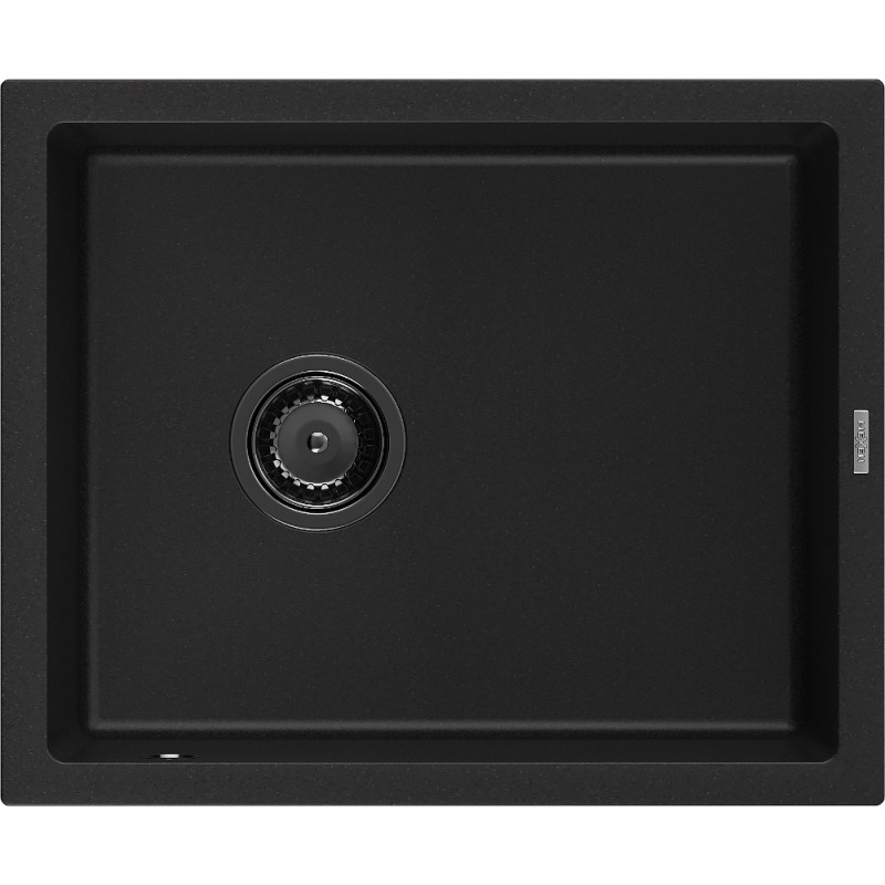 Mexen Pedro granite sink 1-bowl 560 x 460 mm, black, black siphon - 6508561000-77-B