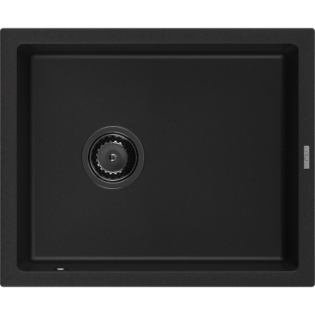 Mexen Pedro granite kitchen sink 1-bowl 560 x 460 mm, black, black siphon - 6508561000-77-B