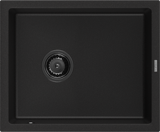 Mexen Pedro granite kitchen sink 1-bowl 560 x 460 mm, black, black siphon - 6508561000-77-B