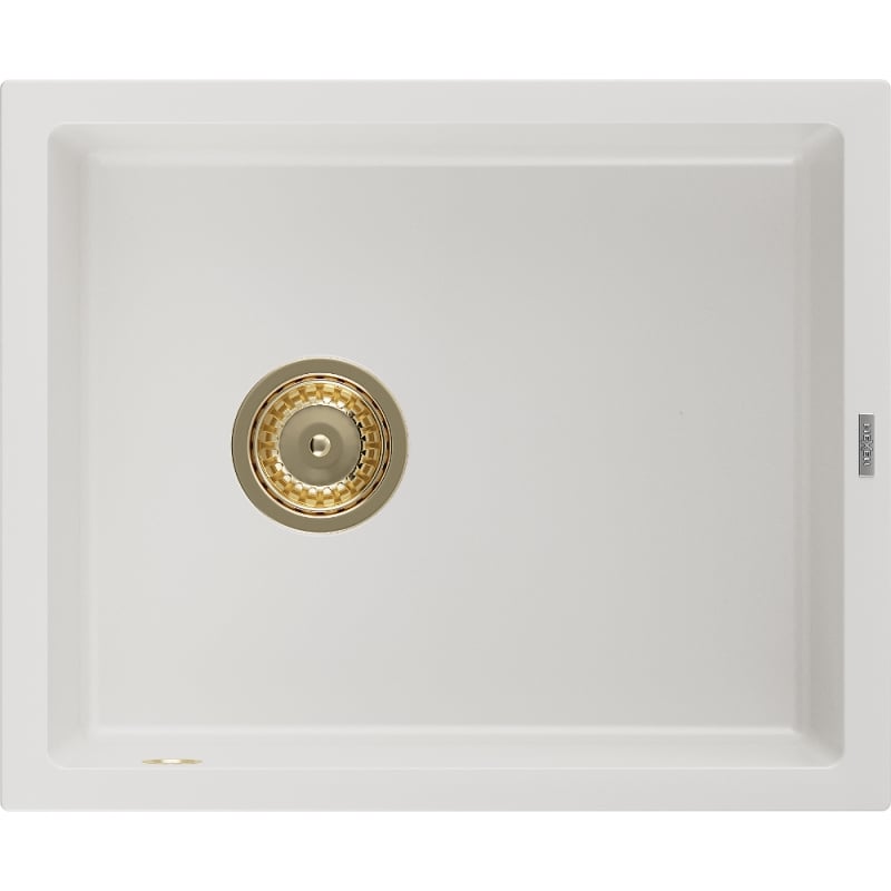Mexen Pedro granite sink 1-chamber 560 x 460 mm, white, gold siphon - 6508561000-20-G