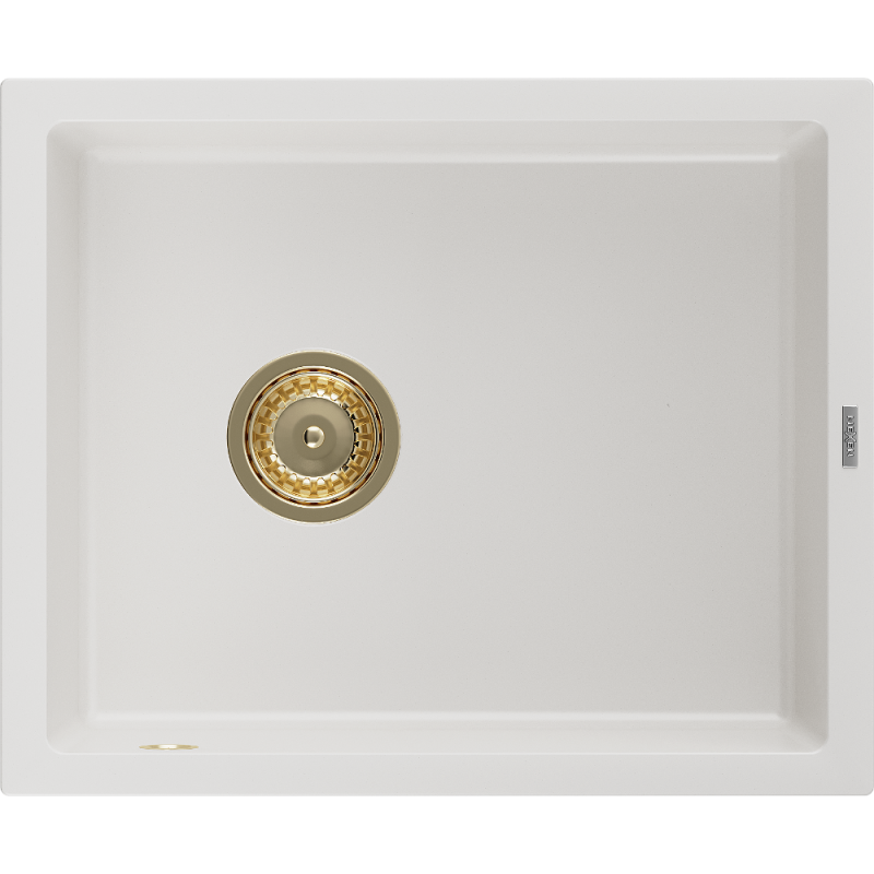 Mexen Pedro granite sink, single-bowl, 560 x 460 mm, white, golden siphon - 6508561000-20-G