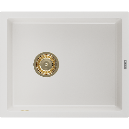 Mexen Pedro granite sink 1-chamber 560 x 460 mm, white, gold siphon - 6508561000-20-G