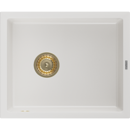 Mexen Pedro granite sink, single-bowl, 560 x 460 mm, white, golden siphon - 6508561000-20-G