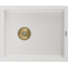 Mexen Pedro granite sink, single-bowl, 560 x 460 mm, white, golden siphon - 6508561000-20-G