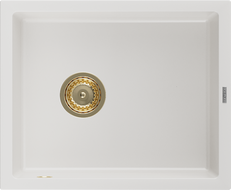 Mexen Pedro granite sink, single-bowl, 560 x 460 mm, white, golden siphon - 6508561000-20-G