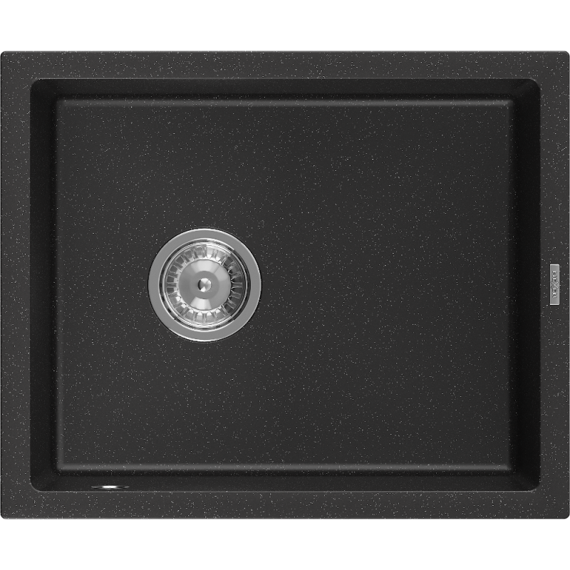 Mexen Pedro granite single-bowl sink 560 x 460 mm, black/silver metallic, chrome siphon - 6508561000-73