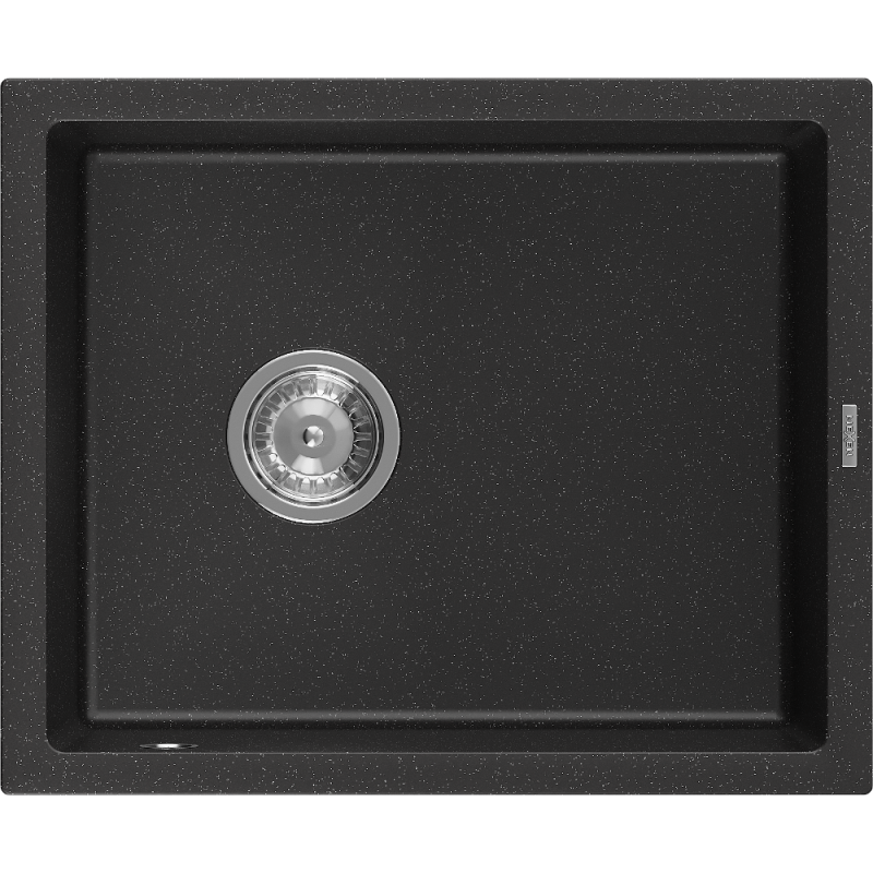 Mexen Pedro granite sink 1-bowl 560 x 460 mm, black/silver metallic, chrome siphon - 6508561000-73