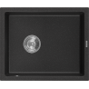 Mexen Pedro granite single-bowl sink 560 x 460 mm, black/silver metallic, chrome siphon - 6508561000-73