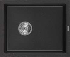Mexen Pedro granite single-bowl sink 560 x 460 mm, black/silver metallic, chrome siphon - 6508561000-73