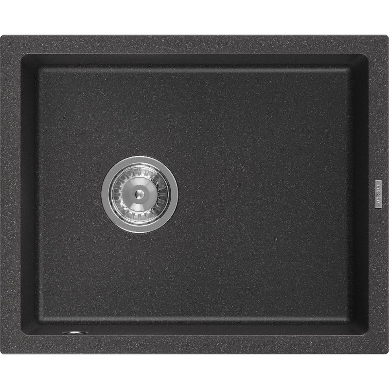 Mexen Pedro 1-bowl granite kitchen sink 560 x 460 mm, speckled black, chrome siphon - 6508561000-76