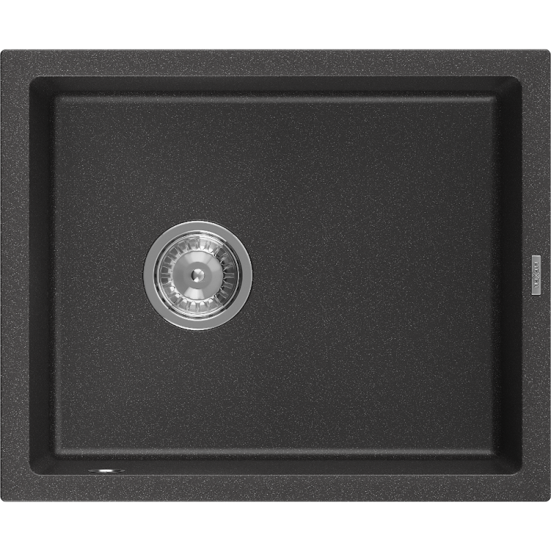 Mexen Pedro granite sink 1-compartment 560 x 460 mm, black speckled, chrome siphon - 6508561000-76