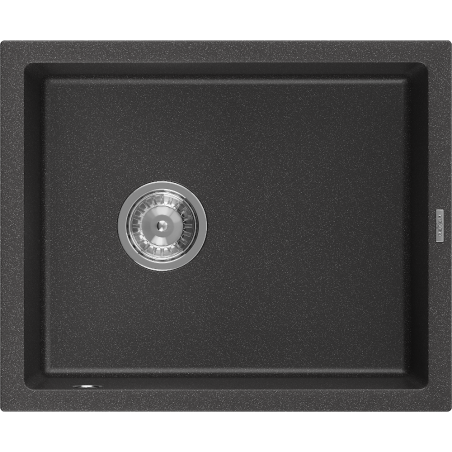 Mexen Pedro 1-bowl granite kitchen sink 560 x 460 mm, speckled black, chrome siphon - 6508561000-76