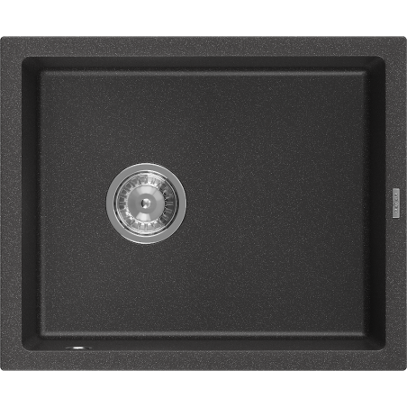 Mexen Pedro granite sink 1-compartment 560 x 460 mm, black speckled, chrome siphon - 6508561000-76