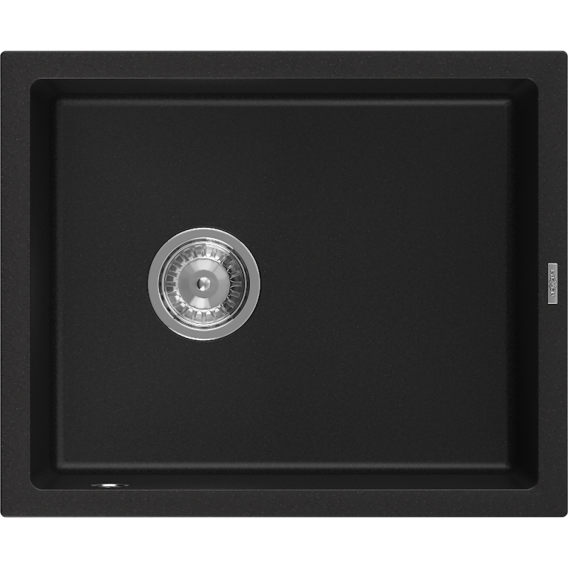 Mexen Pedro granite kitchen sink 1-bowl 560 x 460 mm, black, chrome siphon - 6508561000-77