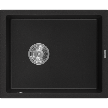 Mexen Pedro granite kitchen sink 1-bowl 560 x 460 mm, black, chrome siphon - 6508561000-77