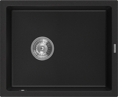 Mexen Pedro granite kitchen sink 1-bowl 560 x 460 mm, black, chrome siphon - 6508561000-77