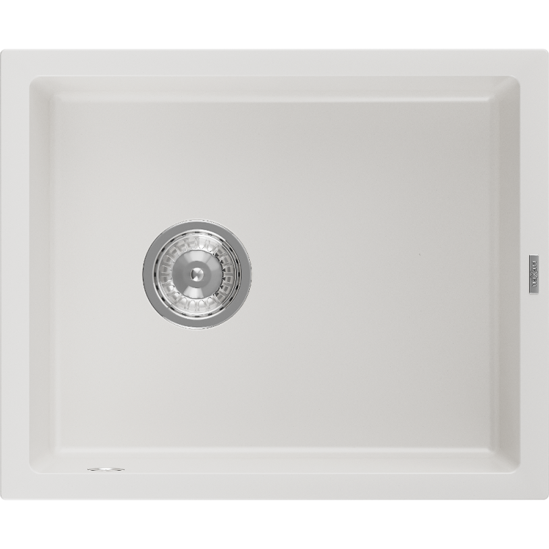 Mexen Pedro 1-bowl granite sink 560 x 460 mm, white, chrome siphon - 6508561000-20
