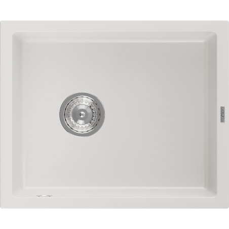 Mexen Pedro 1-bowl granite sink 560 x 460 mm, white, chrome siphon - 6508561000-20