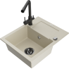 Mexen Enzo granite sink 1-bowl with drainer and Duero kitchen faucet, beige - 6506-69-671600-70