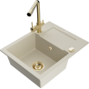 Mexen Enzo 1-bowl granite kitchen sink with drainer and Duero kitchen tap, beige - 6506-69-671600-50