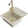 Mexen Enzo 1-compartment granite sink with a drip tray and kitchen mixer tap Duero, Beige - 6506-69-671600-50