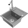Mexen Enzo 1-compartment granite sink with a drip tray and kitchen mixer tap Duero, Grey - 6506-71-671600-00