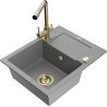 Mexen Enzo 1-bowl granite sink with drainer and kitchen mixer tap Duero, gray - 6506-71-671600-50