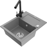 Mexen Enzo 1-bowl granite sink with drainer and Duero kitchen tap, grey - 6506-71-671600-70