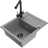 Mexen Enzo granite kitchen sink 1-bowl with drainer and kitchen faucet Duero, gray - 6506-71-671600-70-B