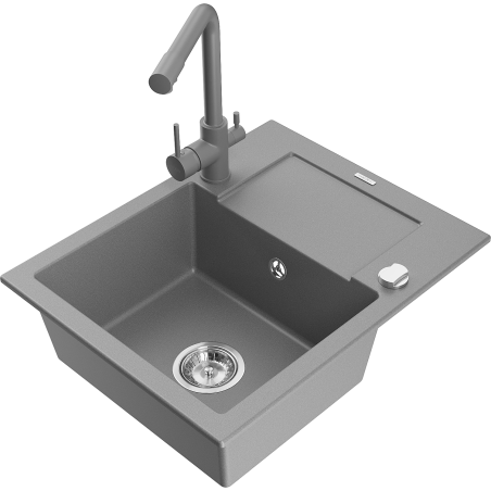 Mexen Enzo 1-bowl granite kitchen sink with drainer and Duero faucet, gray - 6506-71-671600-71