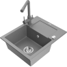 Mexen Enzo granite kitchen sink 1-bowl with drainer and kitchen faucet Duero, grey - 6506-71-671600-71
