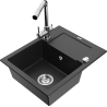 Mexen Enzo granite sink 1-bowl with drainer and Duero kitchen faucet, black/silver metallic - 6506-73-671600-00