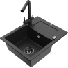 Mexen Enzo 1-bowl granite sink with drainer and Duero kitchen tap, black/silver metallic - 6506-73-671600-70-B