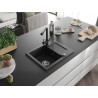 Mexen Enzo granite kitchen sink 1-bowl with drainer and Duero kitchen faucet, black/silver metallic - 6506-73-671600-70